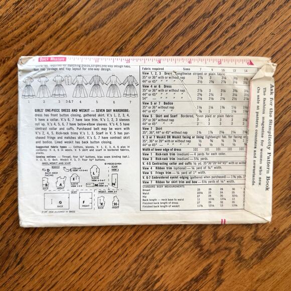 Vintage 1960s Simplicity 5092 Sewing Pattern Size 8 Girls Dress Weskit COMPLETE - Picture 2 of 2